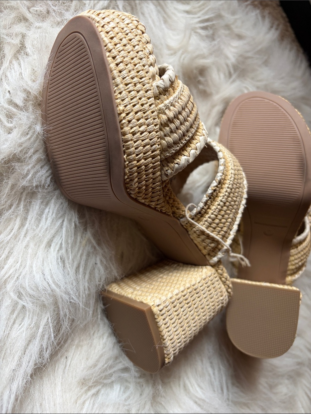 Altar'd State Cream and Beige Woven Buckle Wedge Sandals - Picture 8 of 11